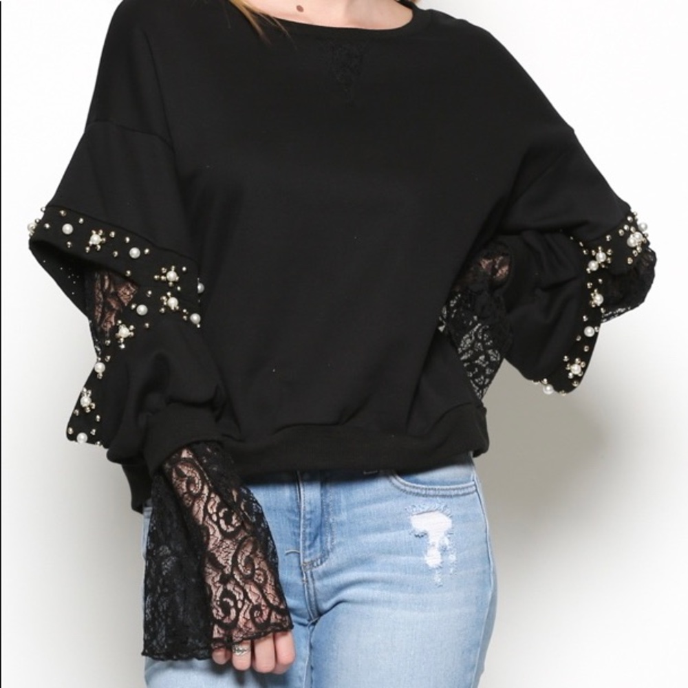 Pearl and lace sweatshirt
